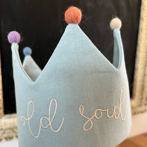 Embroidered Blue Linen Crown - Old Soul